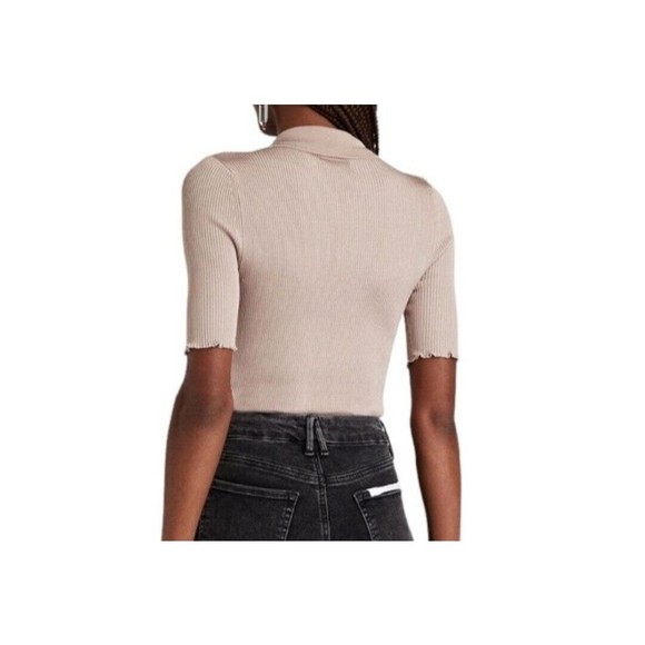 Good American Plaited Ribbed Polo top in Mink001 Beige Size 2 US M New - Picture 4 of 9